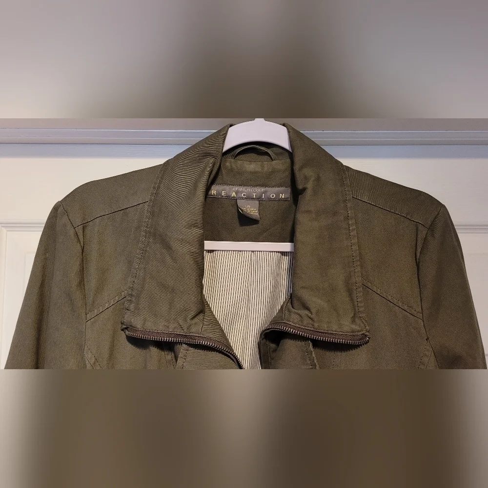 Kenneth Cole Reaction $248 Women's Army Green Full Zip Lined Button Up Coat Lrg. - Picture 2 of 12